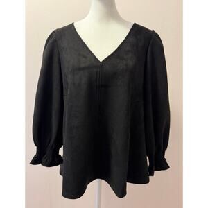 TUCKERNUCK Suede Easton Blouse Ruched Sleeves V-Neck Size S